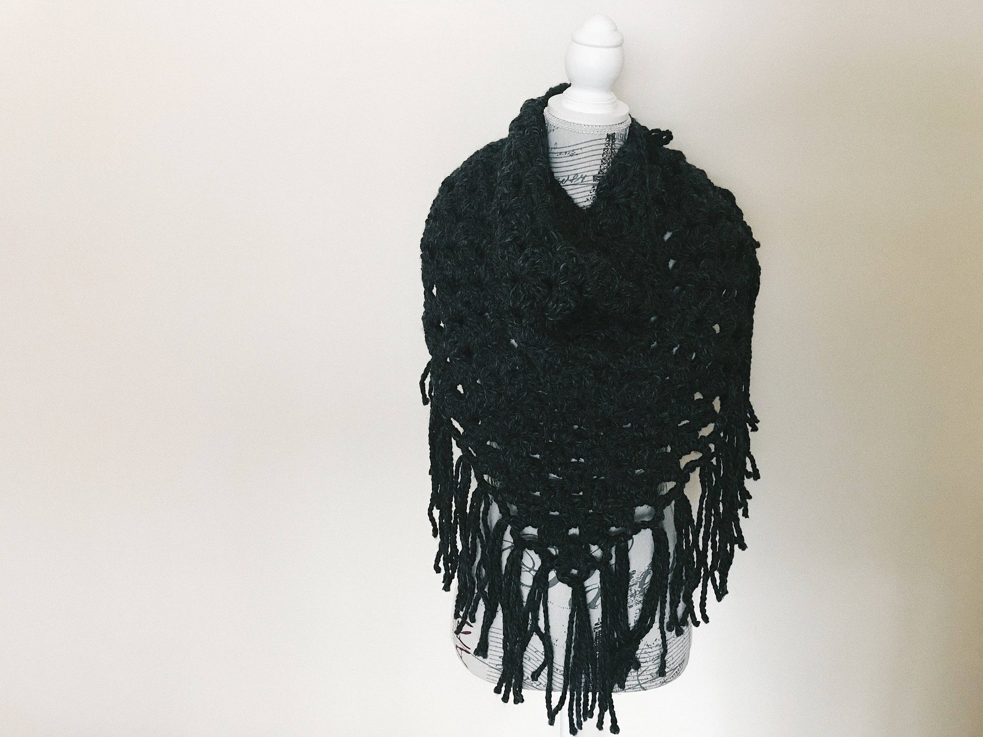 Fringe Shawl PATTERN | Kerchief Scarf | Triangle Infinity Shrug | Chunky Crochet | Cozy Knit Wearable | Easy Beginner Crochet Pattern