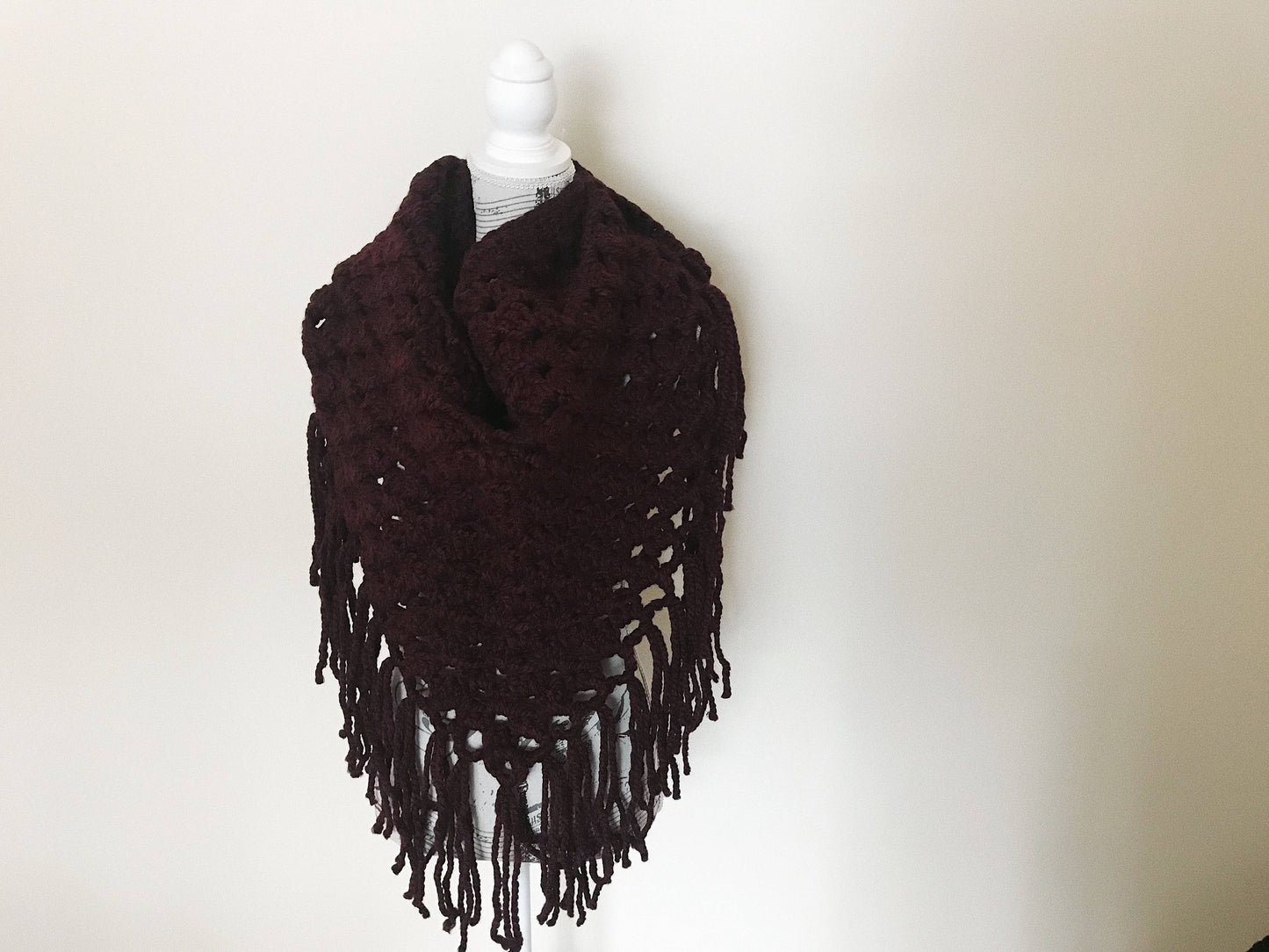 Fringe Shawl PATTERN | Kerchief Scarf | Triangle Infinity Shrug | Chunky Crochet | Cozy Knit Wearable | Easy Beginner Crochet Pattern