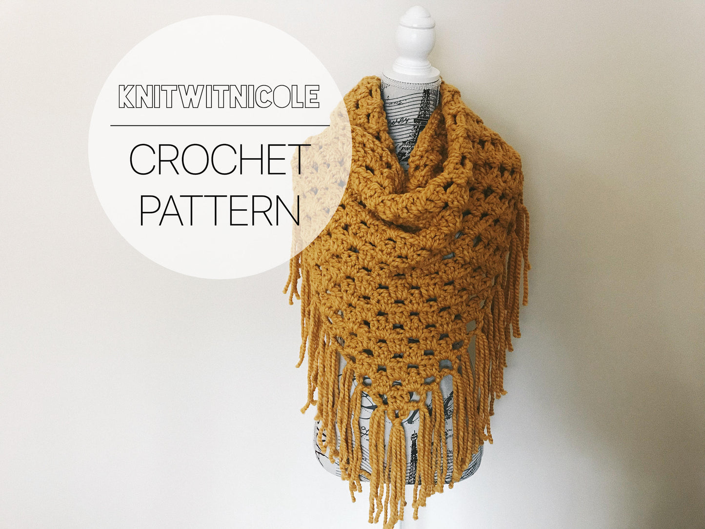 Fringe Shawl PATTERN | Kerchief Scarf | Triangle Infinity Shrug | Chunky Crochet | Cozy Knit Wearable | Easy Beginner Crochet Pattern