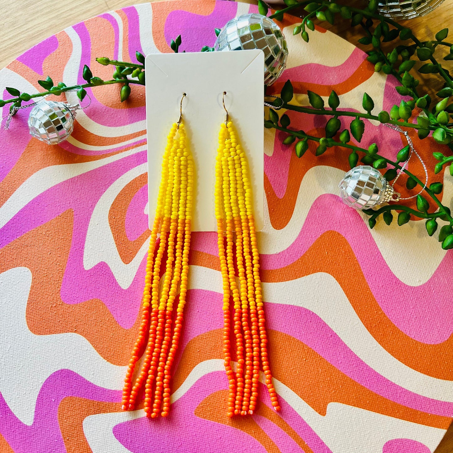 Extra Long Beaded Chandelier Fringe Earrings