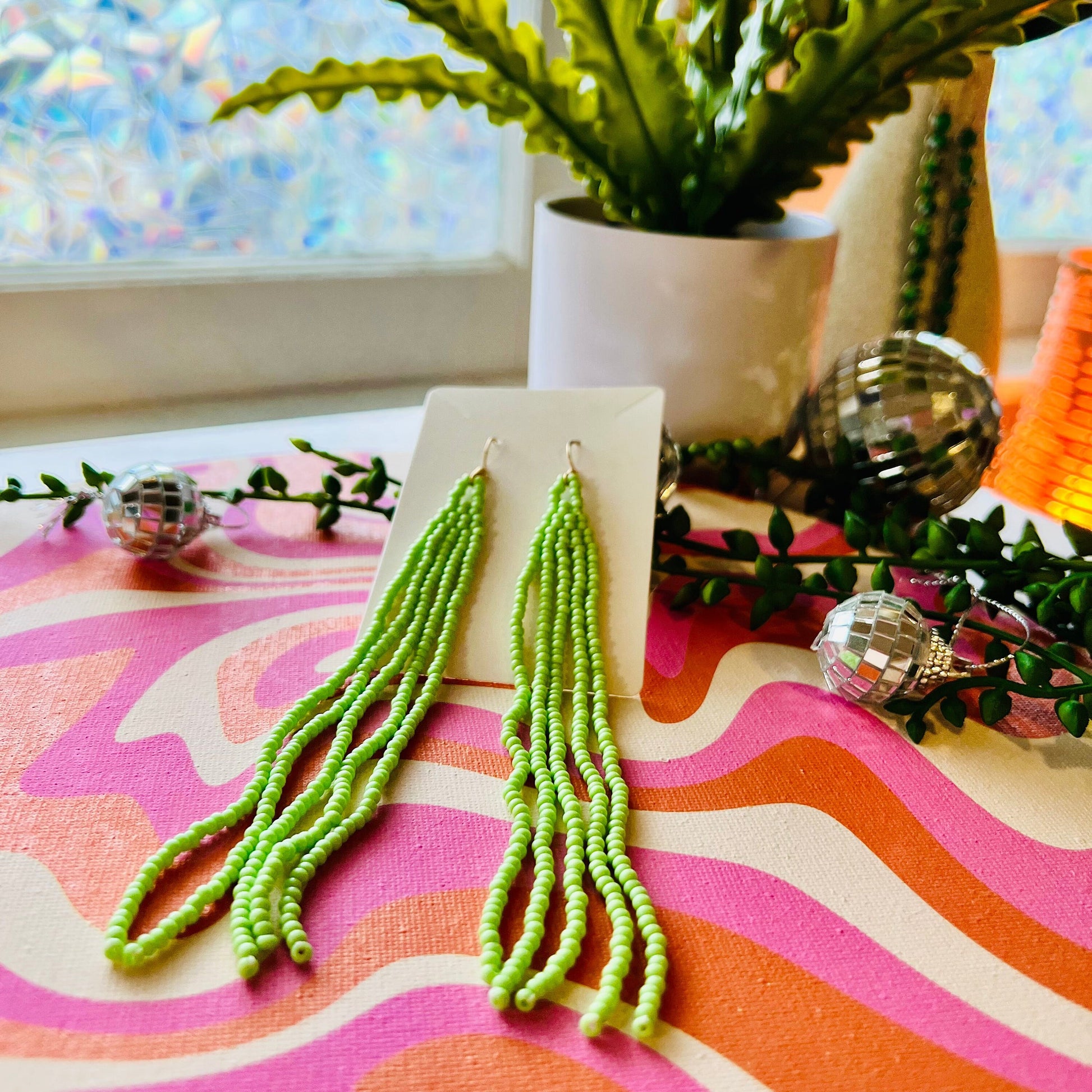 Extra Long Beaded Chandelier Fringe Earrings