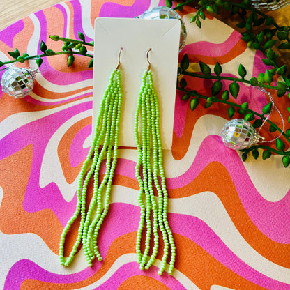 Extra Long Beaded Chandelier Fringe Earrings