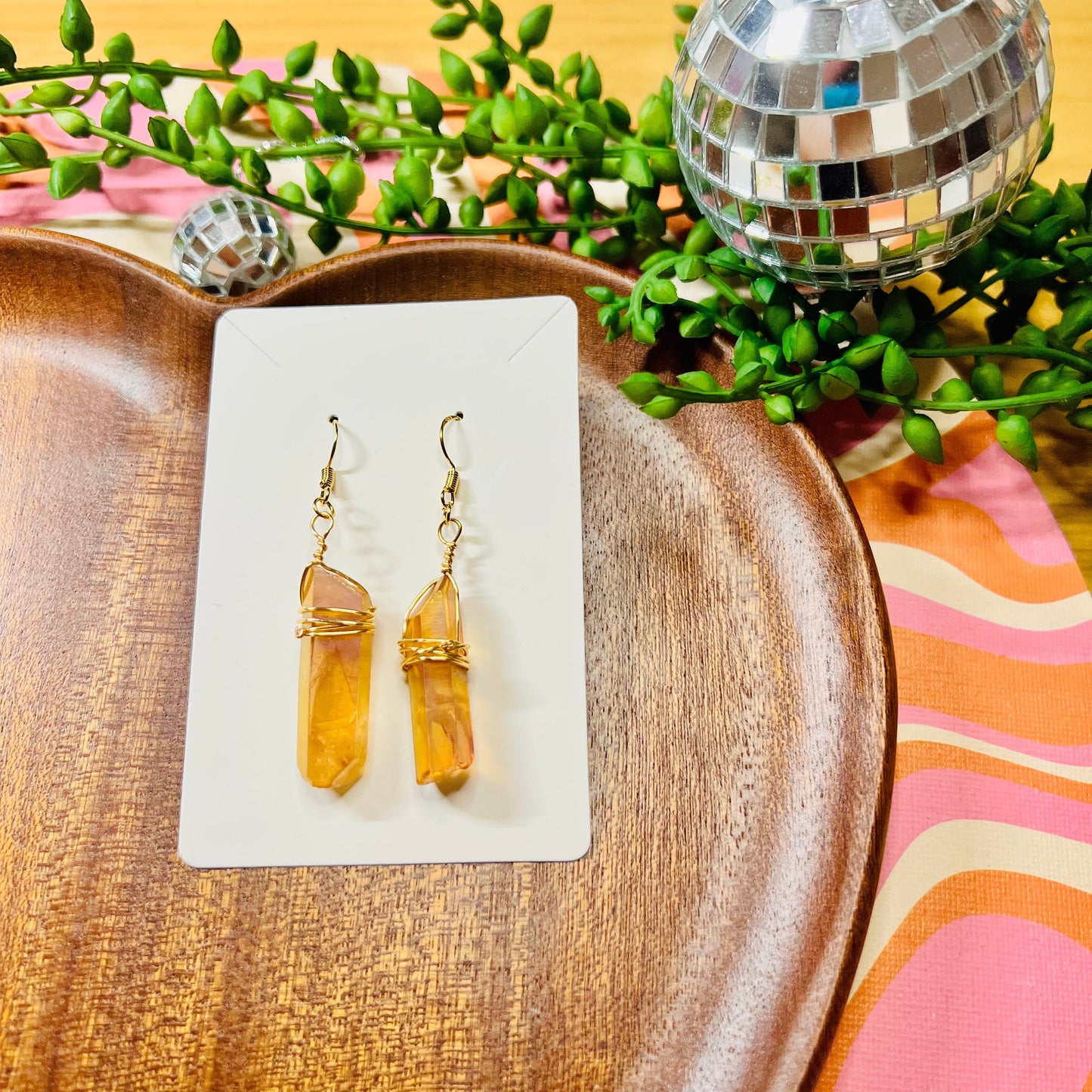 Dyed Natural Quartz Crystal Earrings