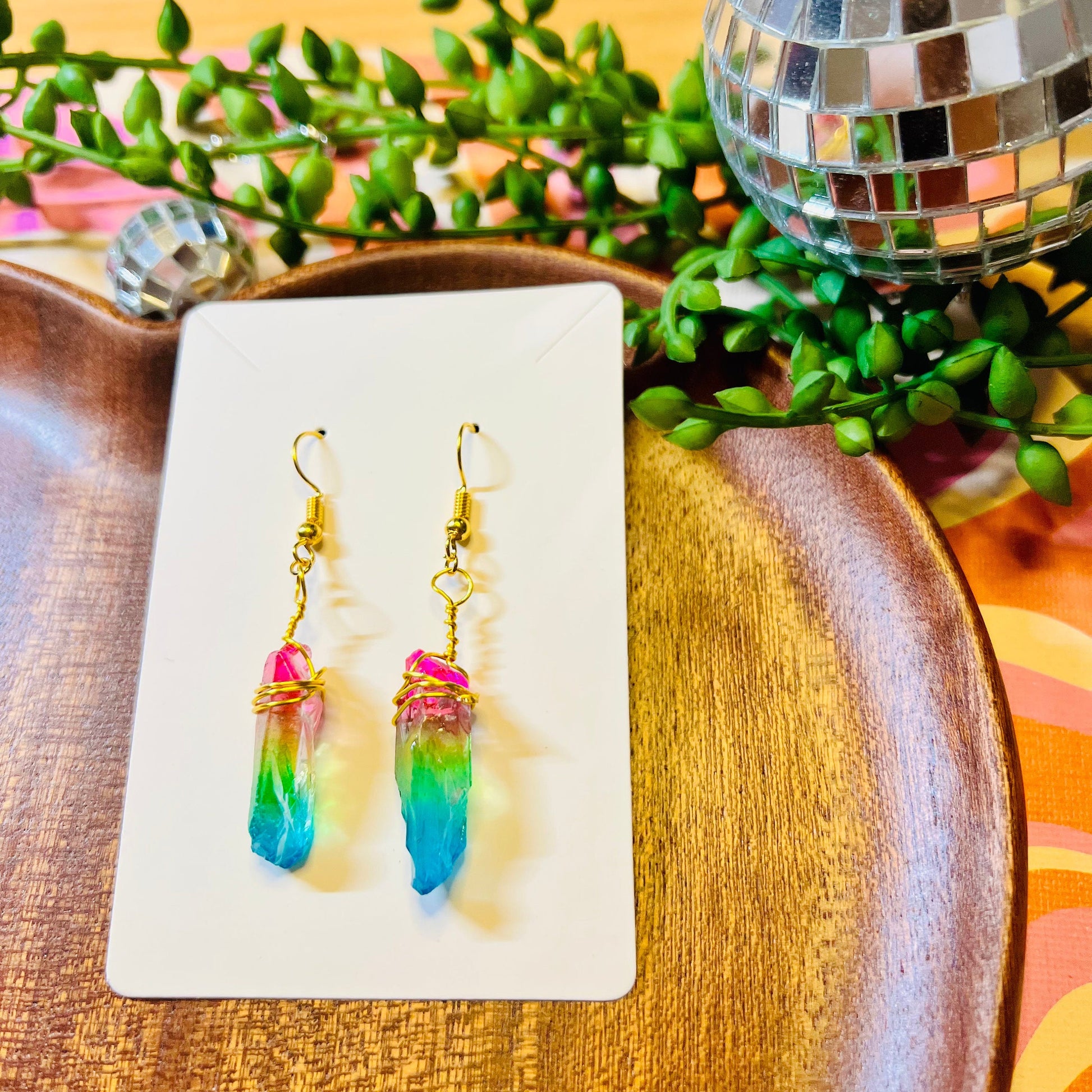 Dyed Natural Quartz Crystal Earrings