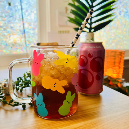 Colorful Easter Marshmallow Candy Glass Mug | 17oz mug + lid/straw