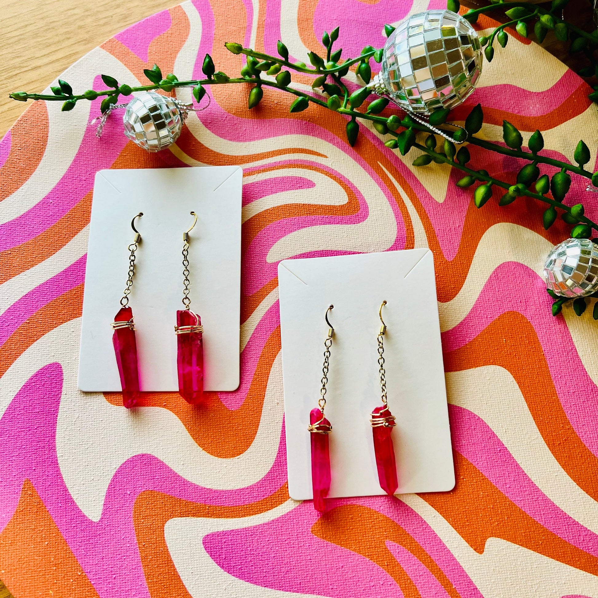 Dyed Natural Quartz Crystal Earrings