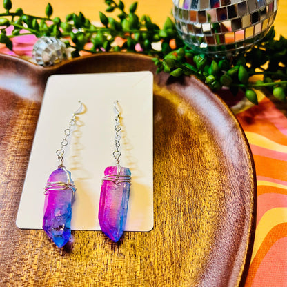 Dyed Natural Quartz Crystal Earrings