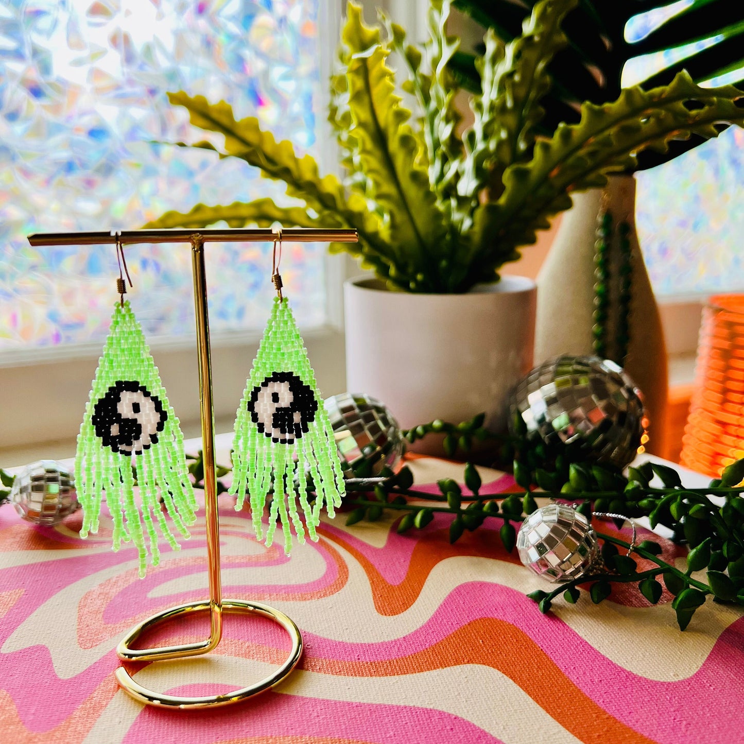 Beaded Yin-Yang Y2K Earrings