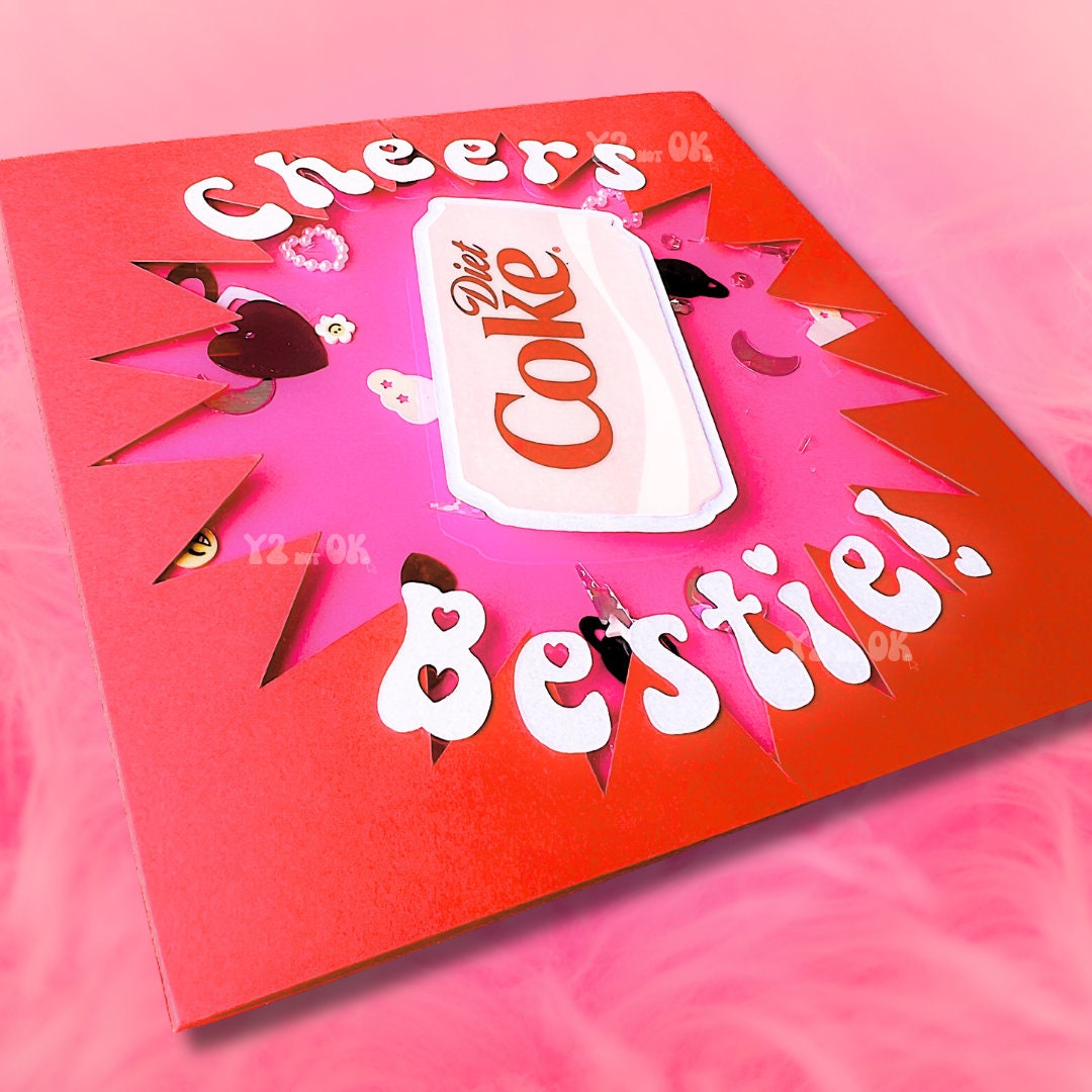 Cheers Bestie Diet Coke Congratulations Greeting Shaker Card | Cute Gift for Diet Coke Lovers & Addicts | Diet Coke Era Just Because Card