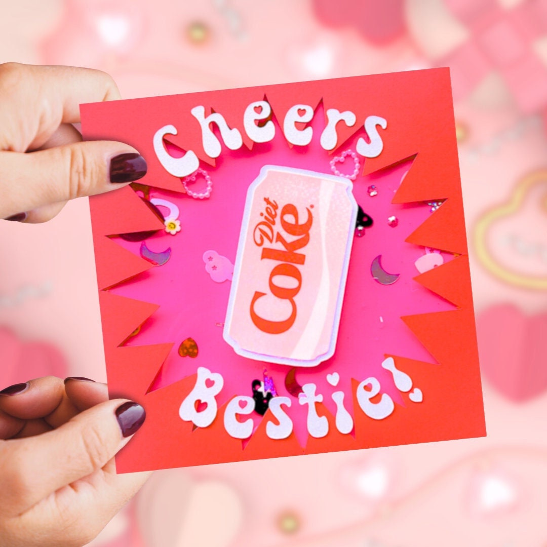 Y2K nostalgia Diet Coke lover soda pop era congratulations greeting card handmade card shaker card friendship little miss cheers bubbly bestie 90s memories congrats pop culture icon DIY nostalgic fizz iconic crispy pebble ice true lime glitter custom