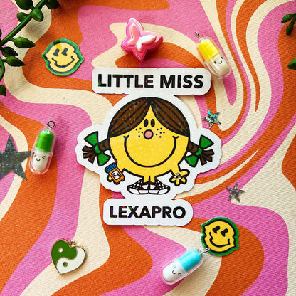 Y2K little miss lexapro sticker decal anxiety storebought ssri accessory mental health awareness gift grippy sock 90s cartoon nostalgic charm 2000s live laugh lexapro cute brain pills gift aesthetic anxious medication ho for lexapro relief dopamine