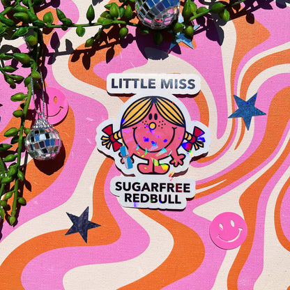 Little Miss Sugarfree Redbull Energy Drink Sticker | Cute Gift for Caffeine Addicts | It Gives You Wings | Zero Sugar Gift for Tired Girlies