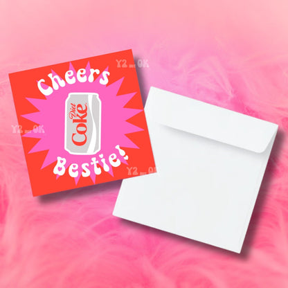 Cheers Bestie Diet Coke Congratulations Greeting Shaker Card | Cute Gift for Diet Coke Lovers & Addicts | Diet Coke Era Just Because Card