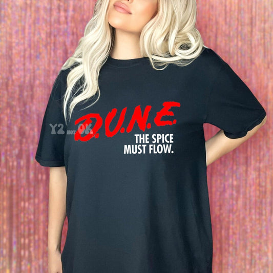 DUNE timothee chalamet tshirt D.A.R.E. 90s nostalgia sci-fi vinyl geeky Frank Herbert book sci-fi dare to resist drugs and violence the spice must flow Lisan al-Gaib house atreides may thy knife chip and shatter chani fayd rautha y2k zendaya austin