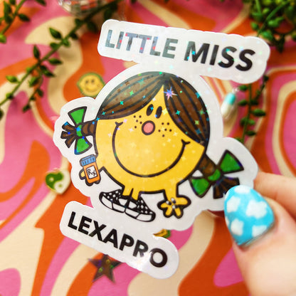 Y2K little miss lexapro sticker decal anxiety storebought ssri accessory mental health awareness gift grippy sock 90s cartoon nostalgic charm 2000s live laugh lexapro cute brain pills gift aesthetic anxious medication ho for lexapro relief dopamine