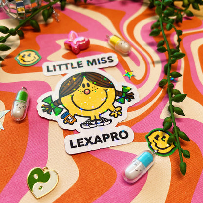 Y2K little miss lexapro sticker decal anxiety storebought ssri accessory mental health awareness gift grippy sock 90s cartoon nostalgic charm 2000s live laugh lexapro cute brain pills gift aesthetic anxious medication ho for lexapro relief dopamine