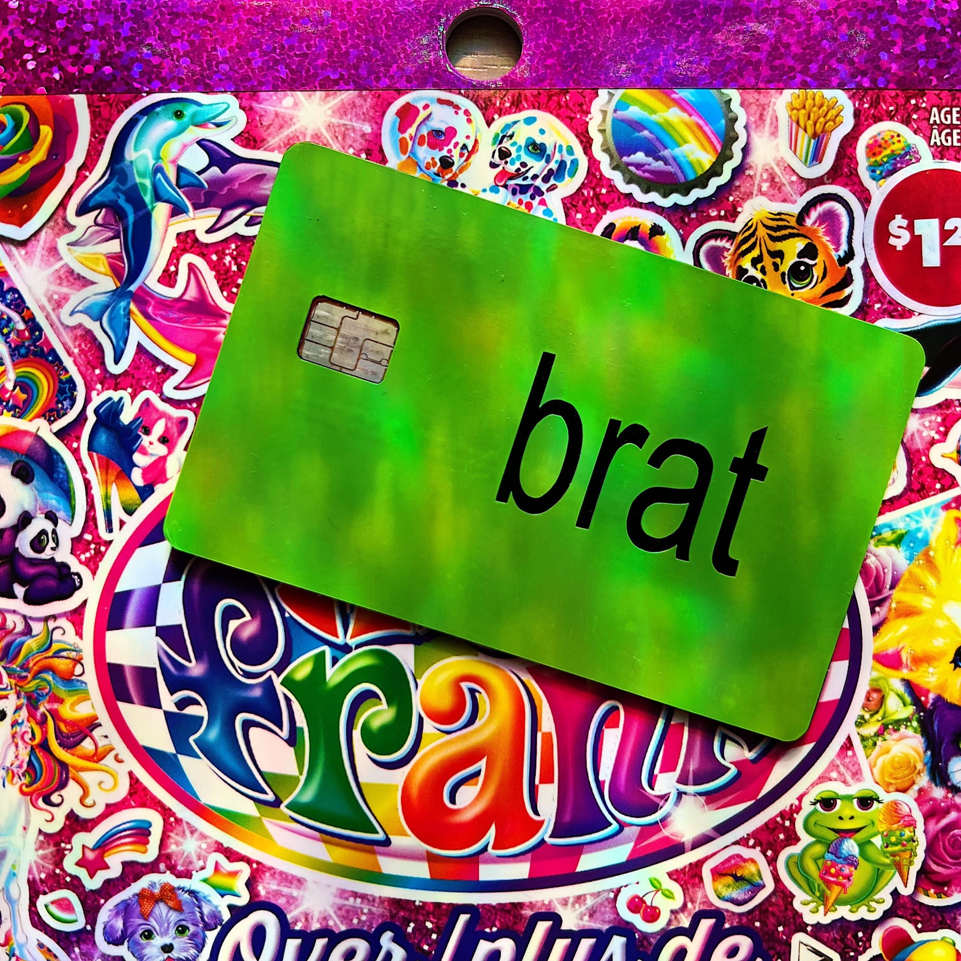 brat girl summer charlixcx I ride for you charli y2k aesthetic color core dopamine billie eilish apple 360 vroom vroom lets ride troye sivan merch custom card skin credit card material girl limited too lizzie mcguire coconut tree genz kamala tim walz