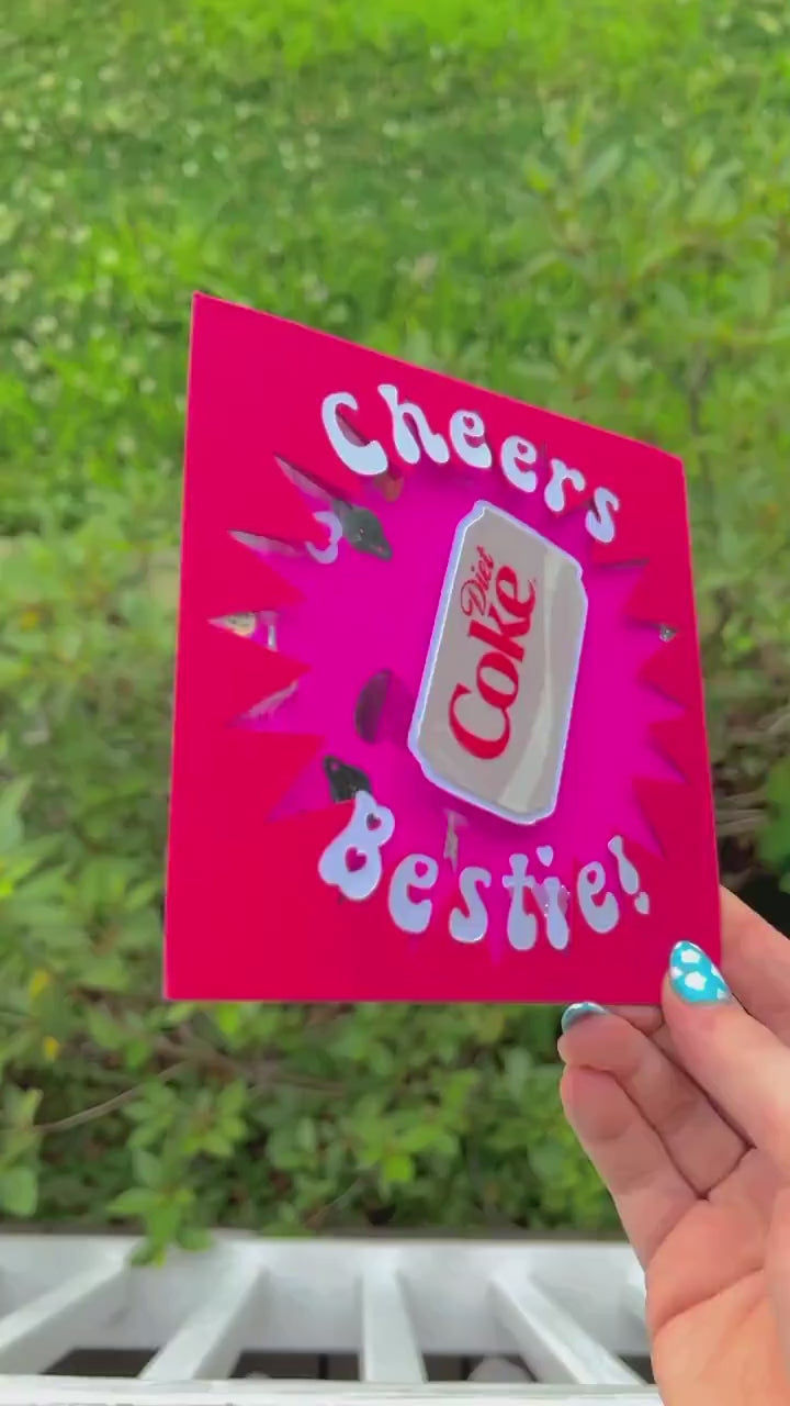 Cheers Bestie Diet Coke Congratulations Greeting Shaker Card |  Cute Gift for Diet Coke Lovers & Addicts | Diet Coke Era Just Because Card